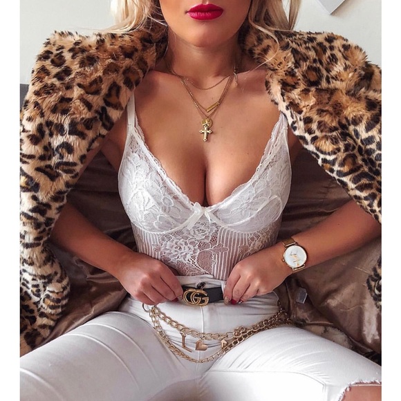 Tops - White lace bodysuit.